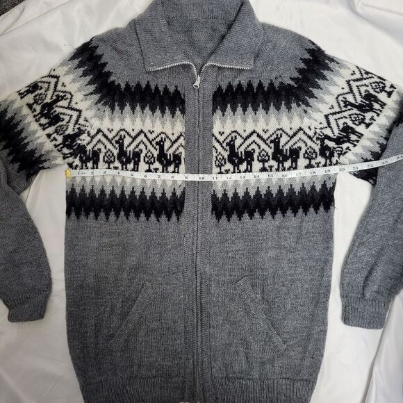 ALPACA gray zip up knit cardigan‎ shacket sweater unisex M - Picture 7 of 8